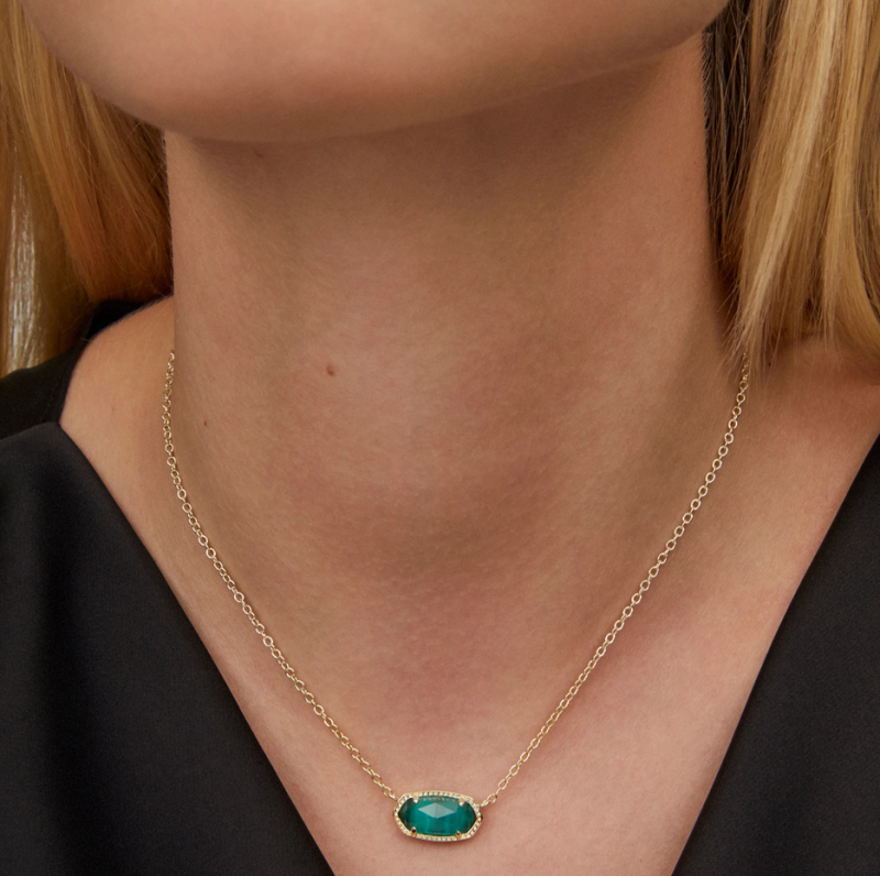 Collar con colgante de esmeralda artificial en oro blanco de 10 quilates-2