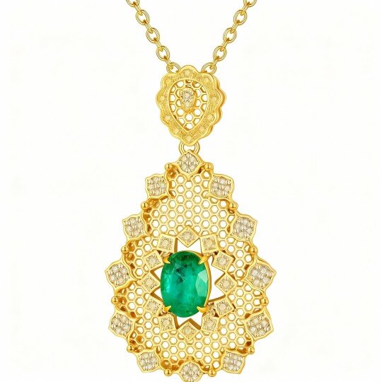 10K Gold Emerald Square Pendant Necklace