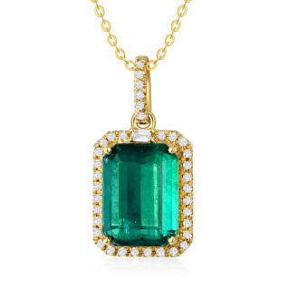 10K Gold Emerald Square Pendant Necklace-45