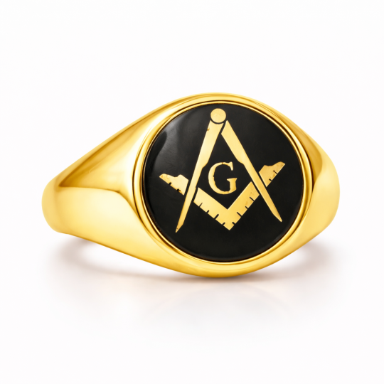 Chevalière franc-maçonne en argent sterling et émail plaqué or jaune pour homme