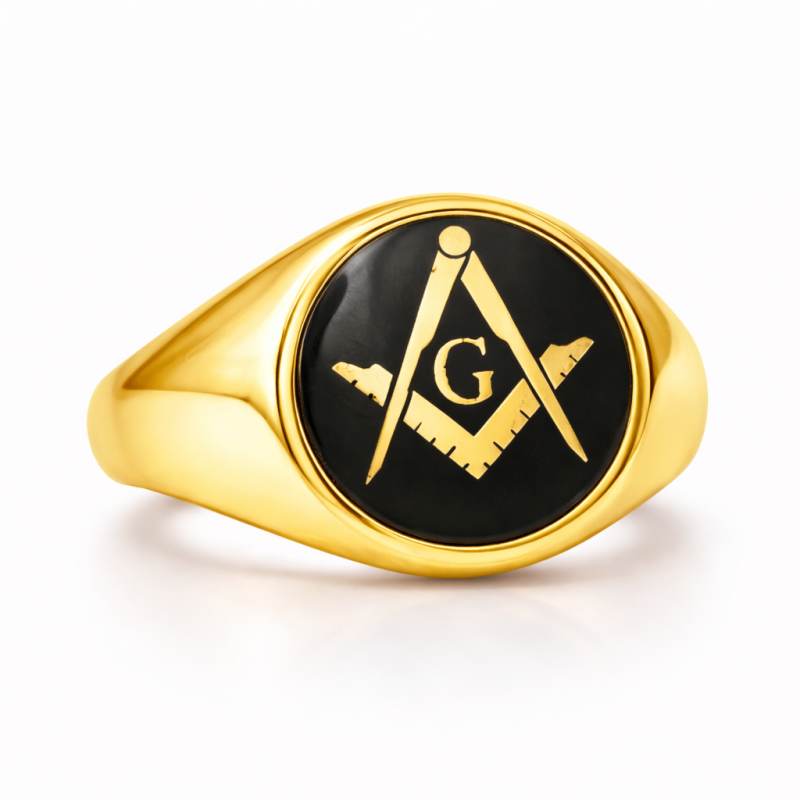 Chevalière franc-maçonne en argent sterling et émail plaqué or jaune pour homme-19