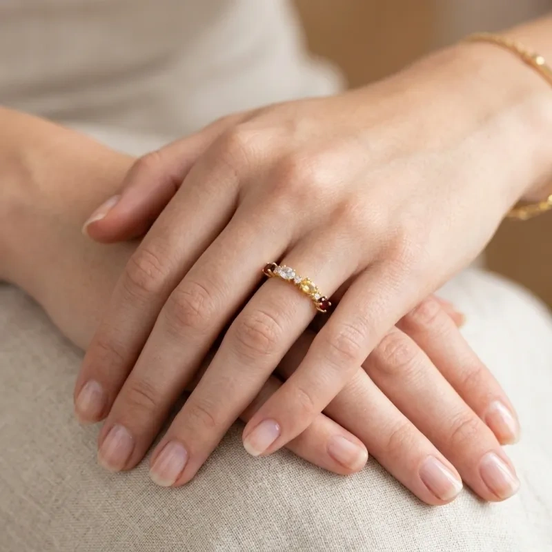 18K Gold Engravable Family Birthstone Ring-3