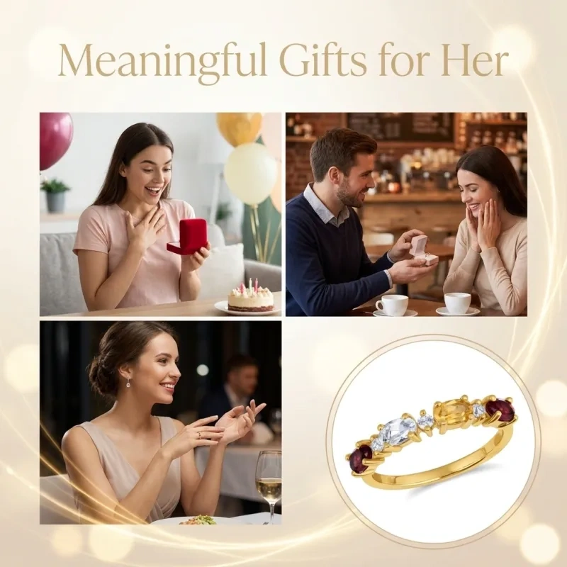 18K Gold Engravable Family Birthstone Ring-5