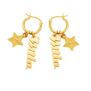 Gold Vermeil Personalized Name Pentagram Drop Earrings for Women-1