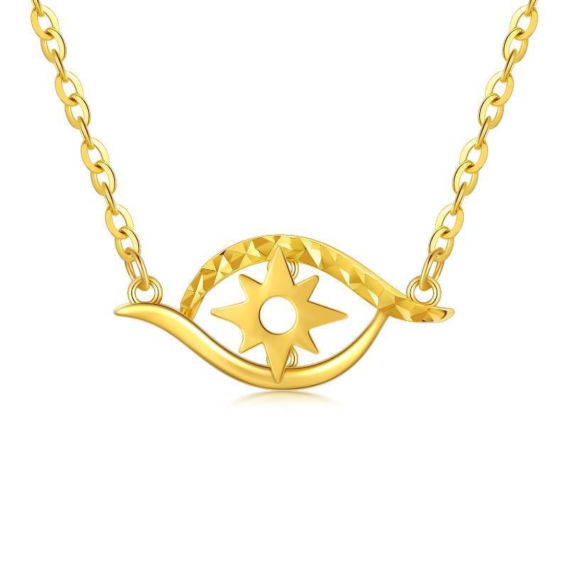 10K Gold Evil Eye Pendant Necklace-1