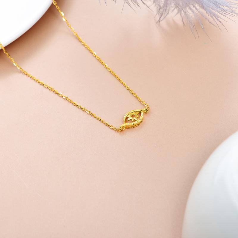 18K Gold Evil Eye Pendant Necklace-4