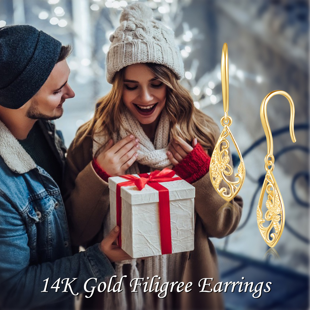 Kolczyki z filigranowym wzorem 10K Gold-6