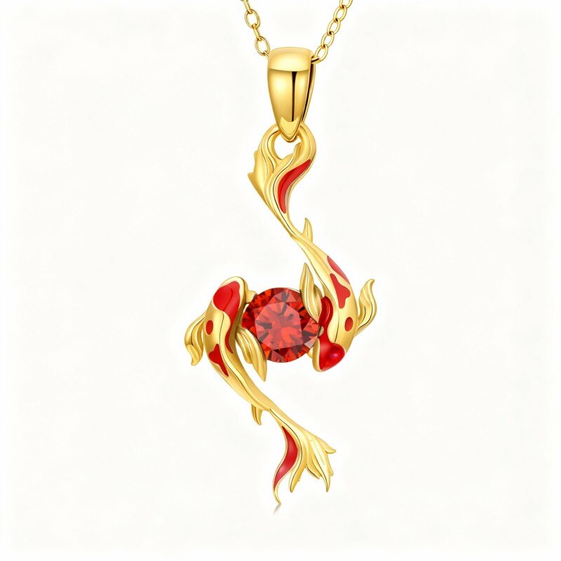 Collier pendentif poisson en or 14 carats et zirconiums cubiques-1