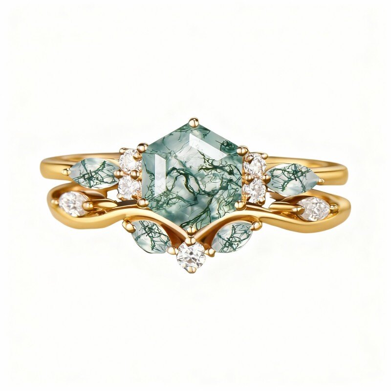 Pierścionek zaręczynowy z 18-karatowego złota w szlifie pięcioramiennej gwiazdy-1