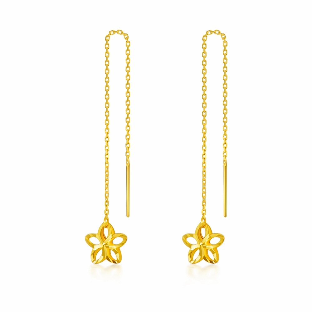 10K Gold Pentagram Drop Earrings-1