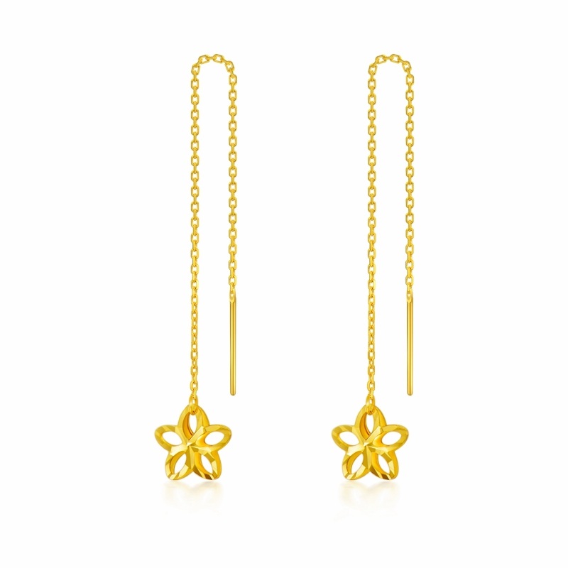 أقراط متدلية من الذهب عيار 14 قيراطًا على شكل نجمة خماسية-1