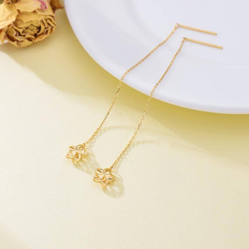 10K Gold Pentagram Drop Earrings-3