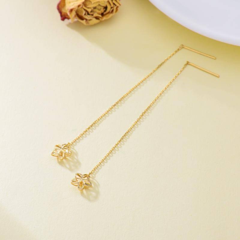 10K Gold Pentagram Drop Earrings-4