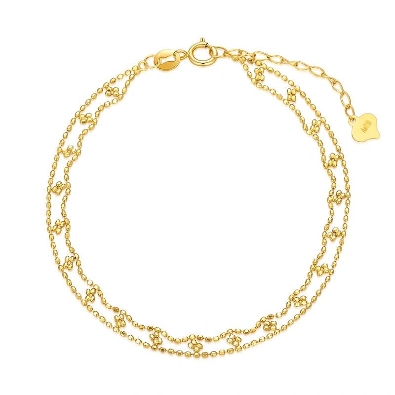 Pulseira em camadas de flores de ouro 18K-1