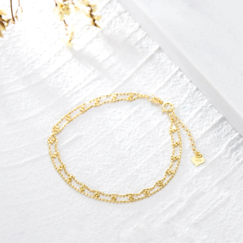 10K Gold Flowers Layerered Bracelet-3