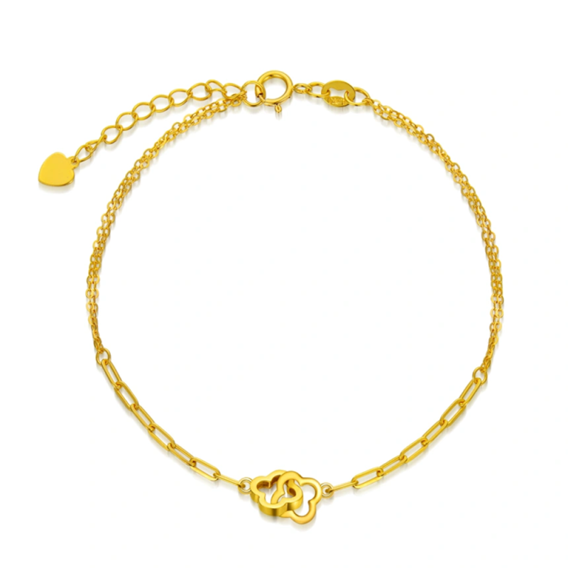 9K Gold Flowers & Paper Clip Charm Bracelet-52
