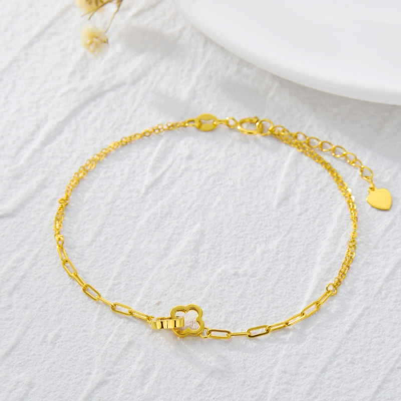 9K Gold Flowers & Paper Clip Charm Bracelet-3