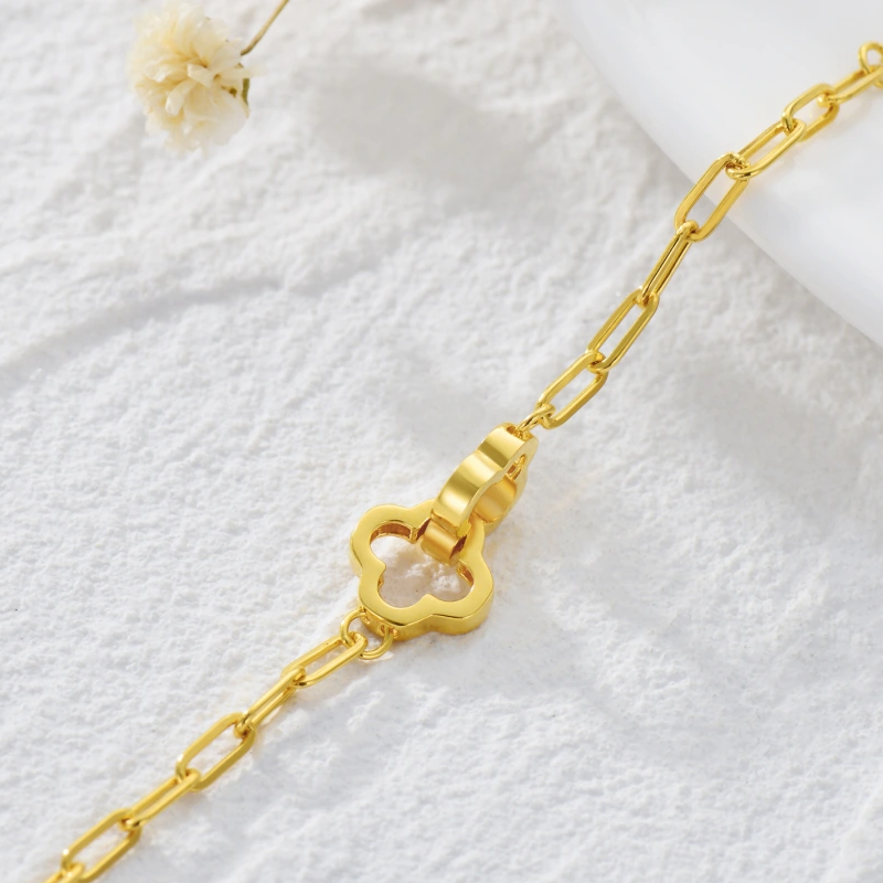 18K Gold Flowers & Paper Clip Charm Bracelet-4