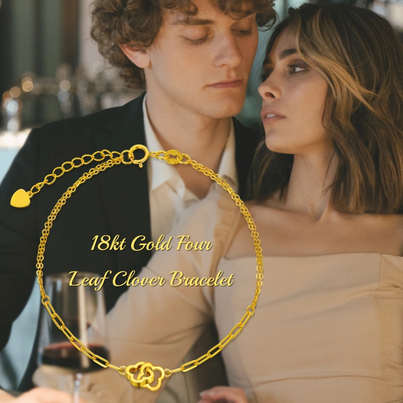 9K Gold Flowers & Paper Clip Charm Bracelet-5