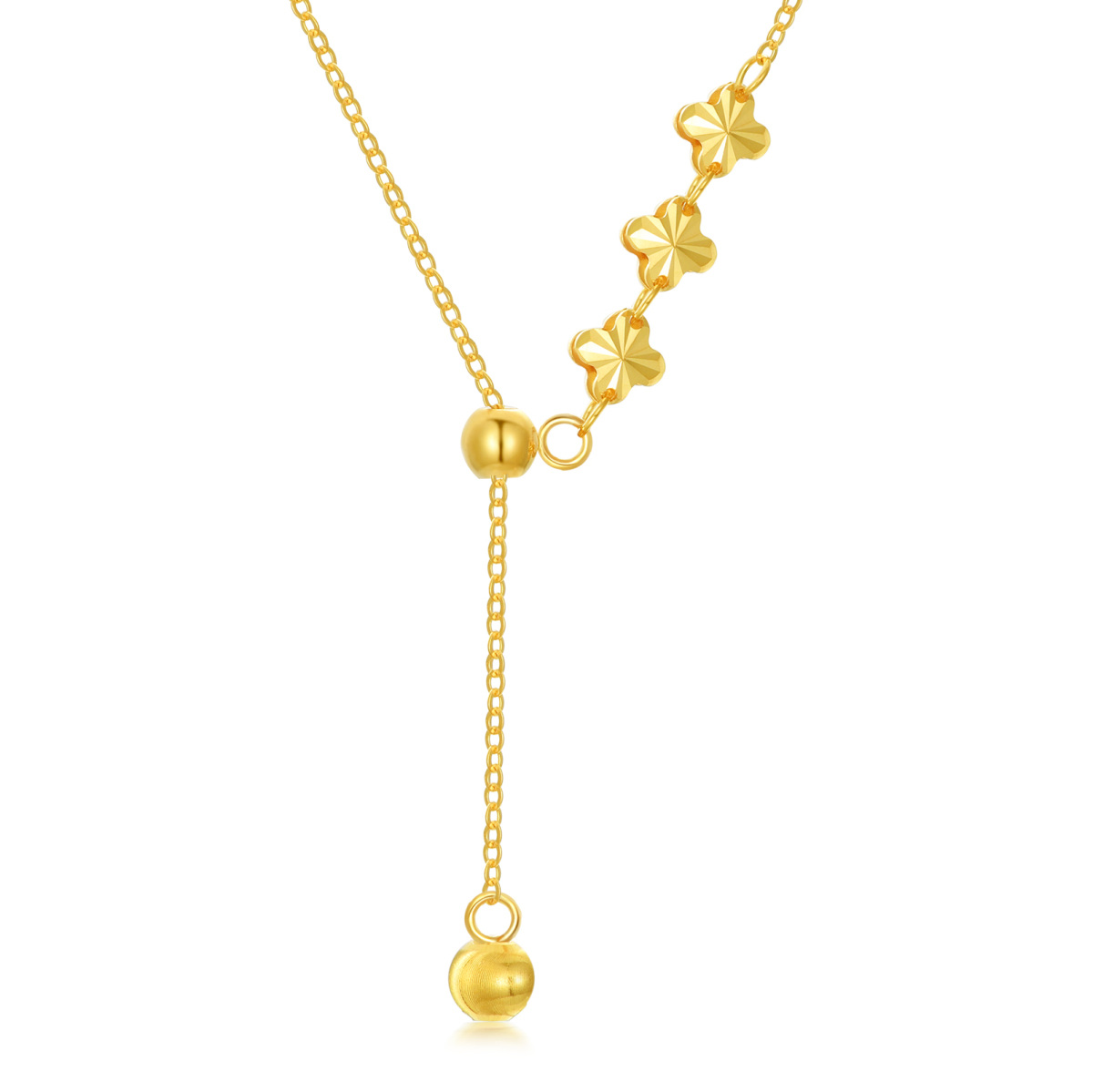 18K Gold Four Leaf Clover & Bead Adjustable Y Necklace-1