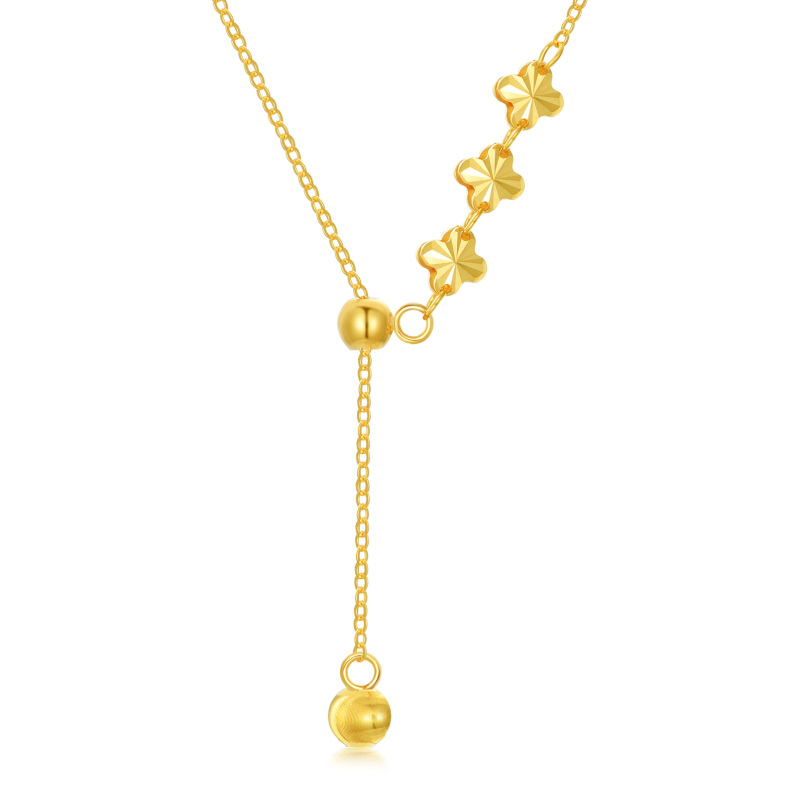10K Gold Four Leaf Clover & Bead Adjustable Y Necklace-10