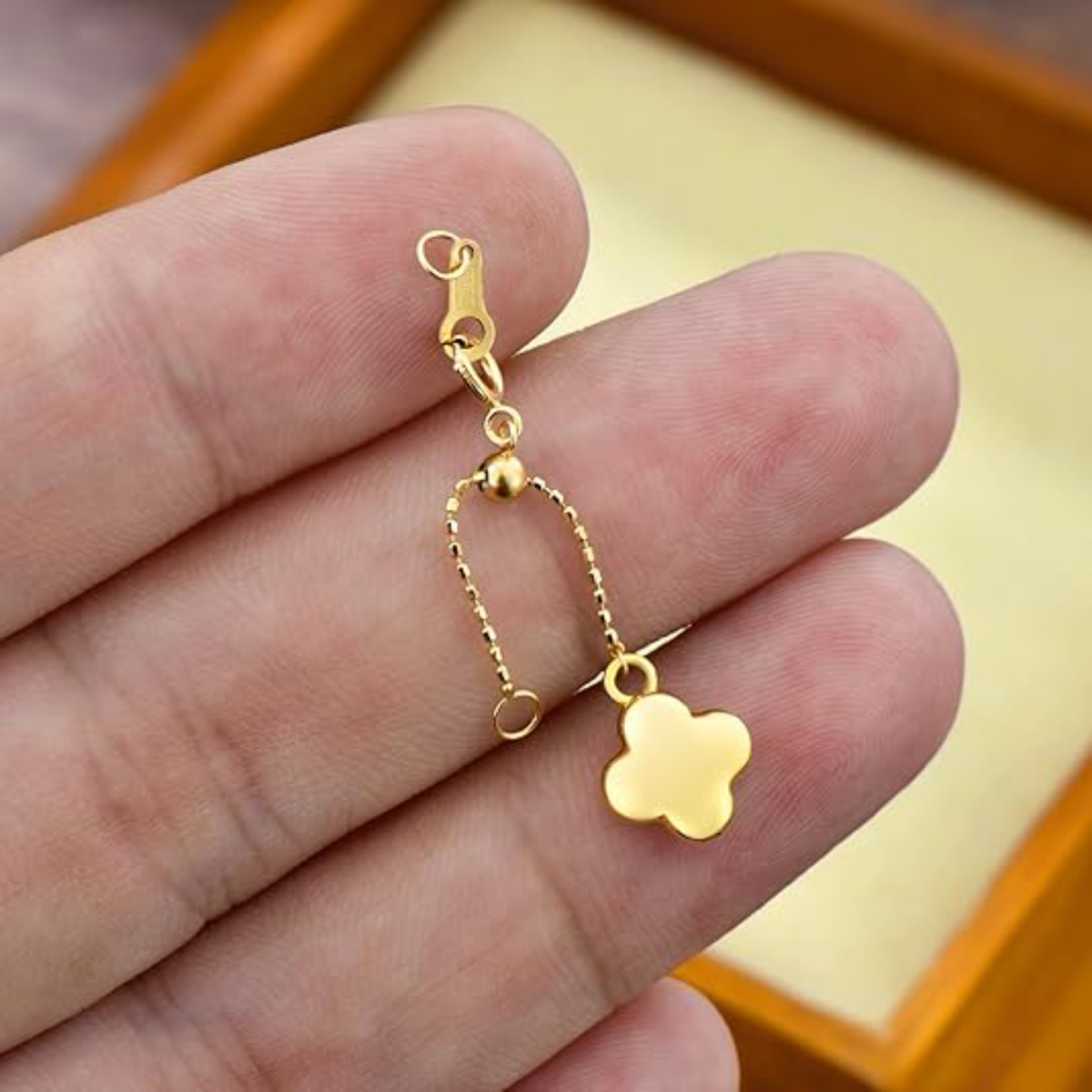 18K Gold Four Leaf Clover Bead Station Chain Extender Chain-2