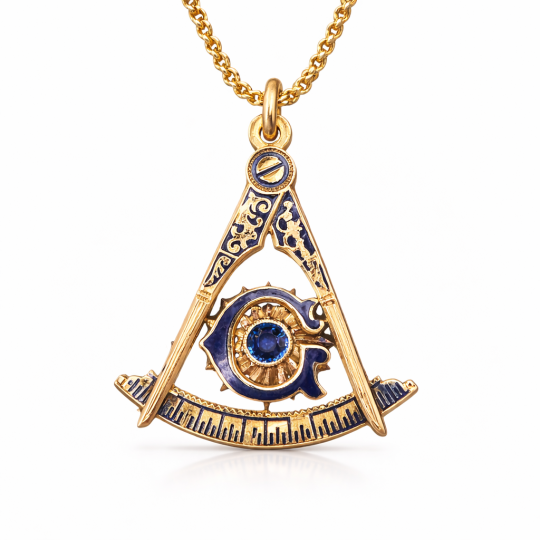 Collier pendentif franc-maçon en argent sterling plaqué or jaune