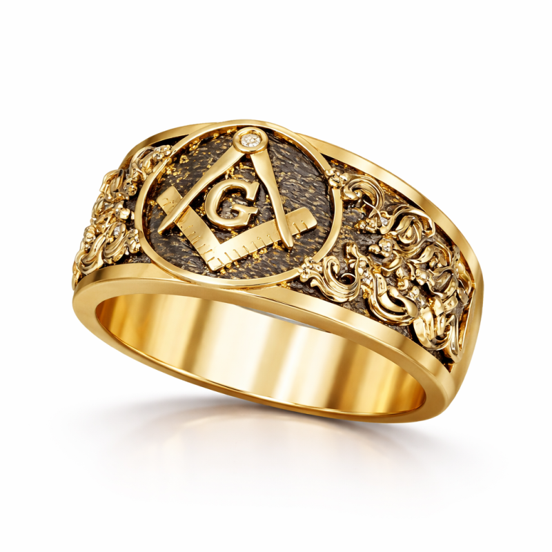 Chevalière franc-maçonne en argent sterling plaqué or jaune pour homme-12