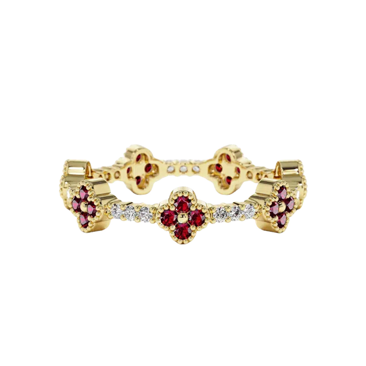14K Gold Full Eternity Clover Gemstone and Diamond Ring-1