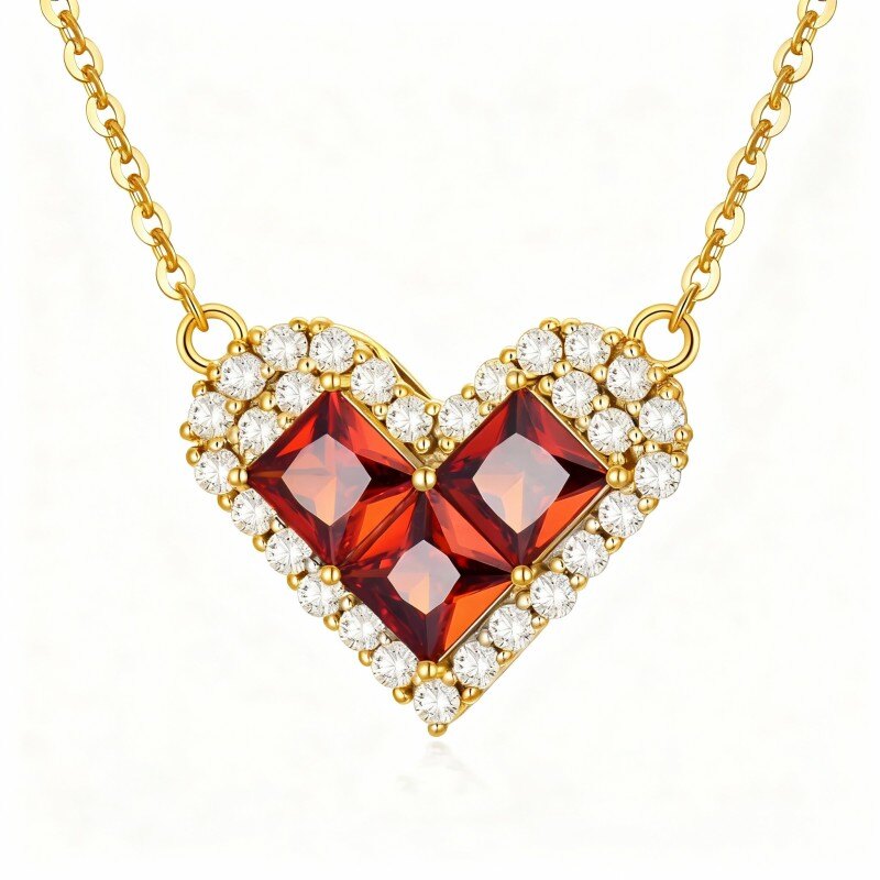 14K Gold Garnet Heart Pendant Necklace-1