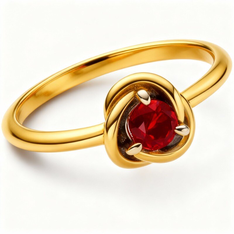 18-karätiger Goldring mit Granat und personalisierter Gravur (Rose)-1