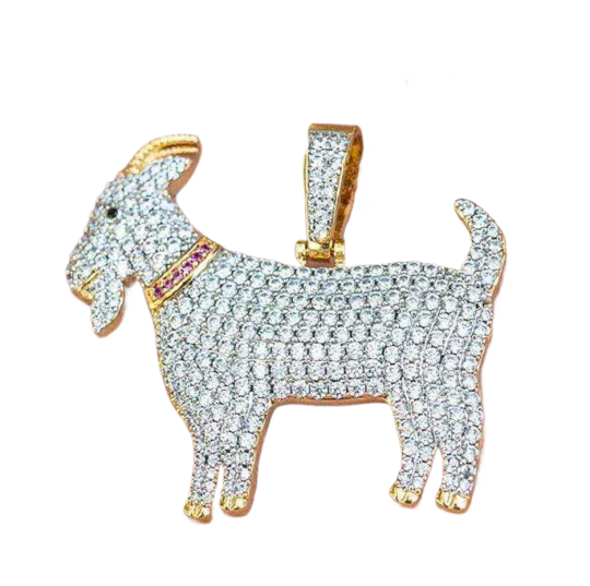 Sterling Silver with Yellow Gold Plated Iced Out Goat Pendant Charms for Men