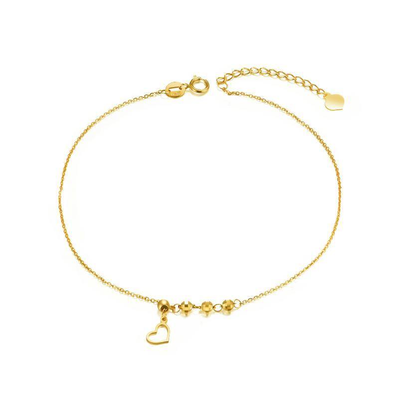 18K Gold Bead & Heart Single Layer Charm Anklet-56