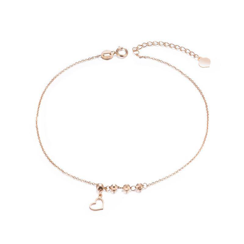 18K Rose Gold Bead & Heart Single Layer Charm Anklet-1
