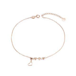 18K Rose Gold Bead & Heart Single Layer Charm Anklet-2