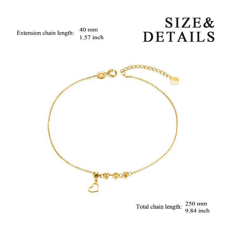 18K Gold Bead & Heart Single Layer Charm Anklet-5