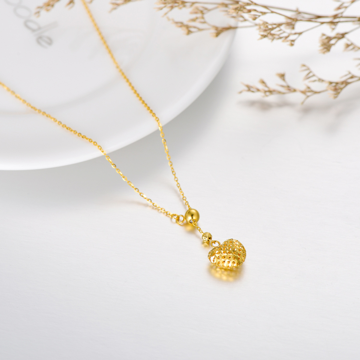 10K Gold Heart Charm Necklace-6