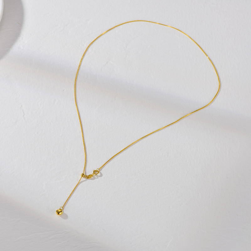 18K Gold Heart Charm Necklace-3