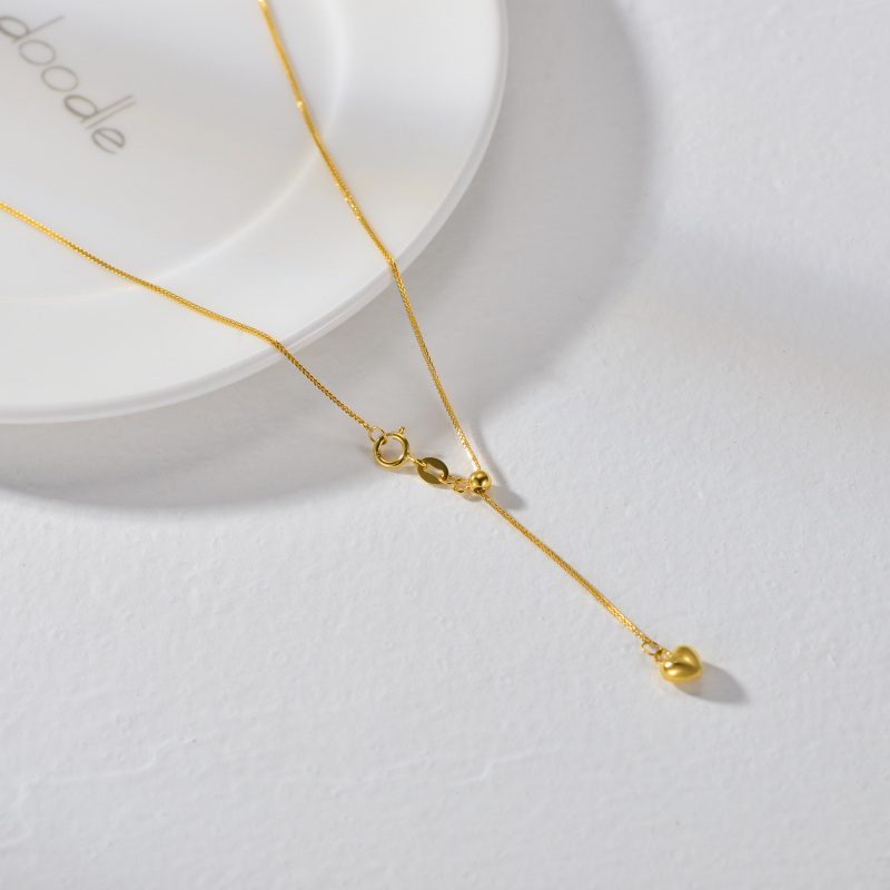 18K Gold Heart Charm Necklace-5