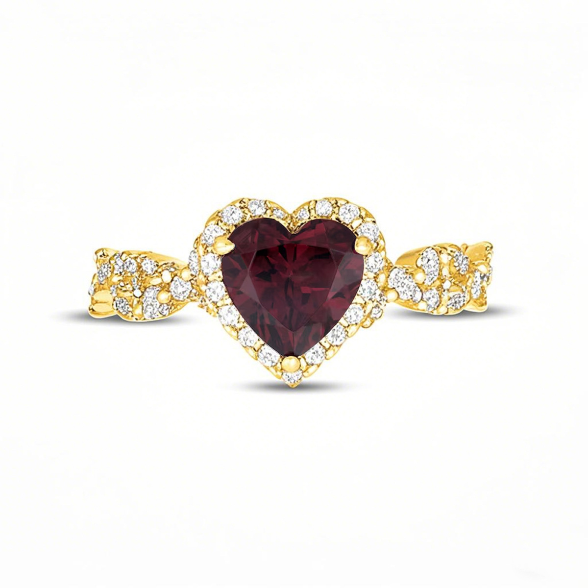 Anillo de compromiso personalizado con corte de corazón en oro de 14 quilates y piedras preciosas-1