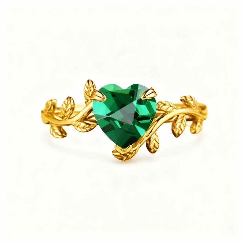 18K Gold Heart Cut Emerald Ivy Ring-1