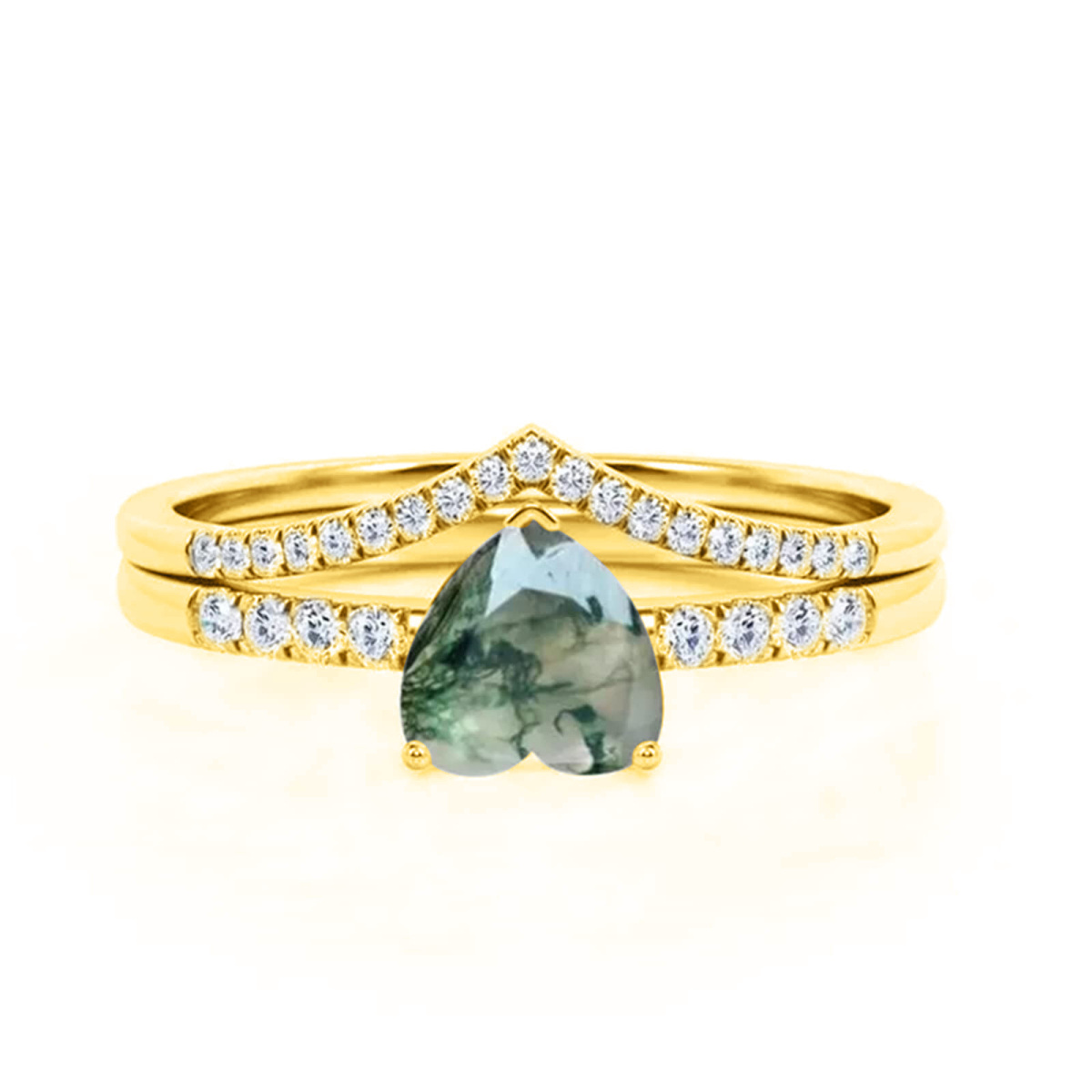 Sterling Silver with Yellow Gold Plated Heart Shaped Moss Agate Engagement Ring-1