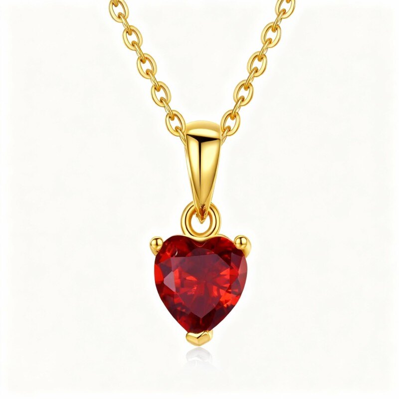 10K Gold Heart Cut Cubic Zirconia Personalized Birthstone Pendant Necklace-1