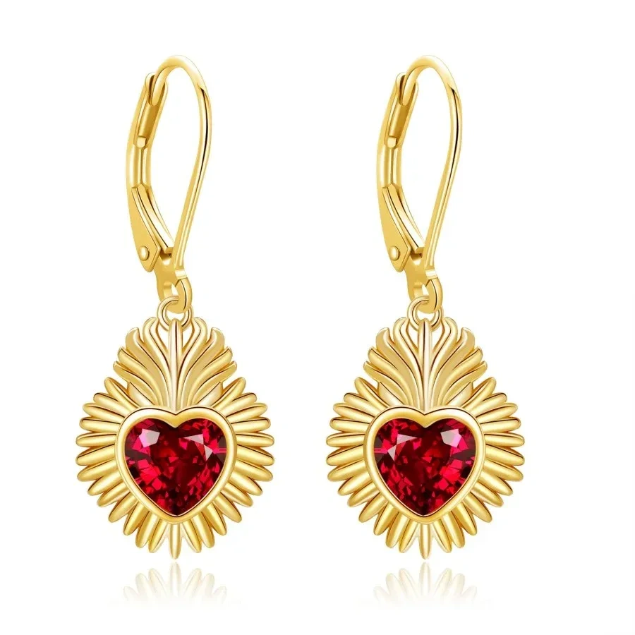 Gold Vermeil Cubic Zirconia Heart Drop Earrings for Women-1