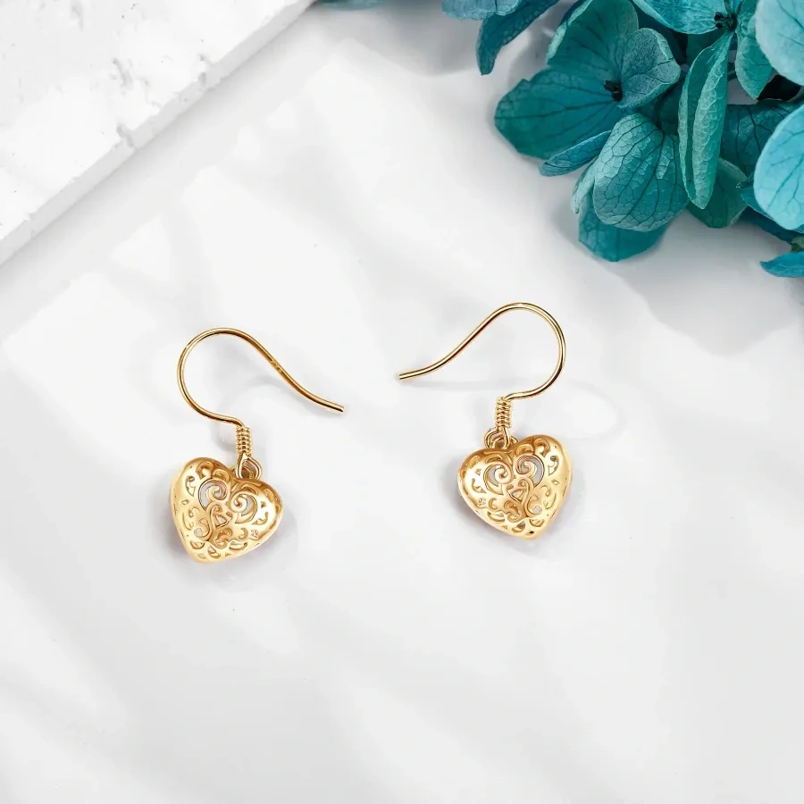 Gold Vermeil Heart Drop Earrings for Women-3