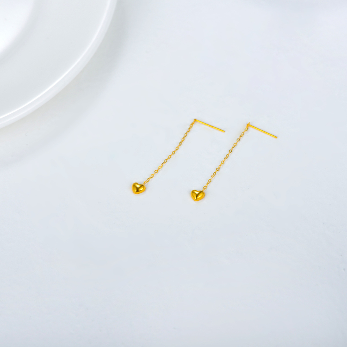 10K Gold Heart Drop Earrings-3