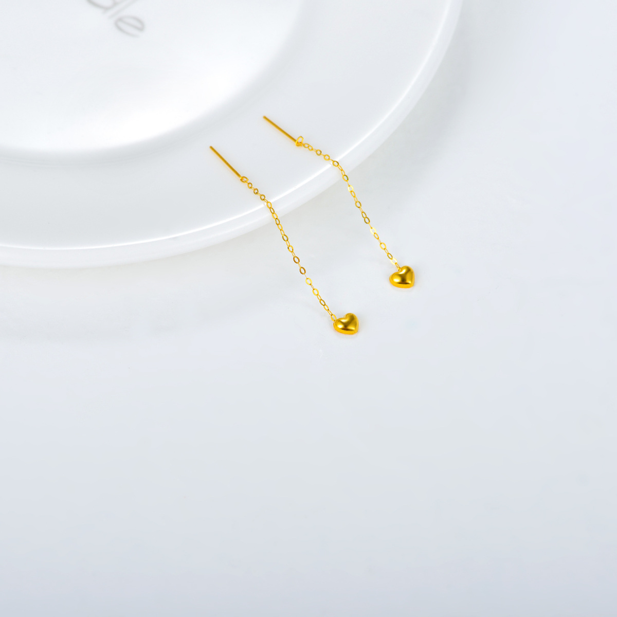 10K Gold Heart Drop Earrings-4