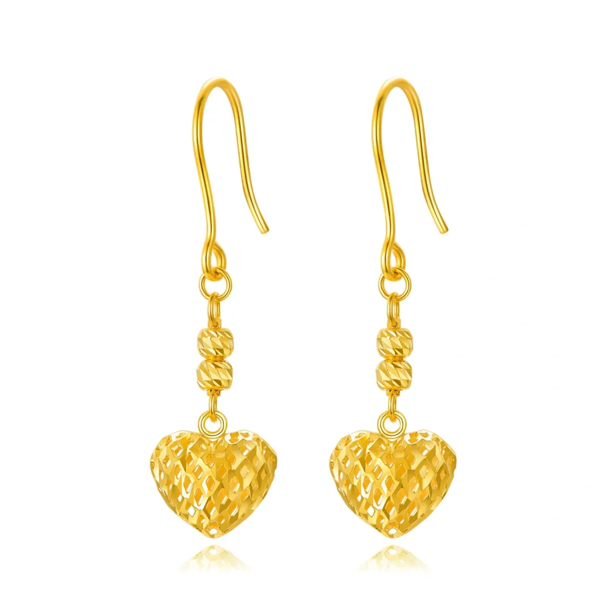 10K Gold Heart Drop Earrings-1