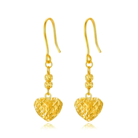 10K Gold Heart Drop Earrings