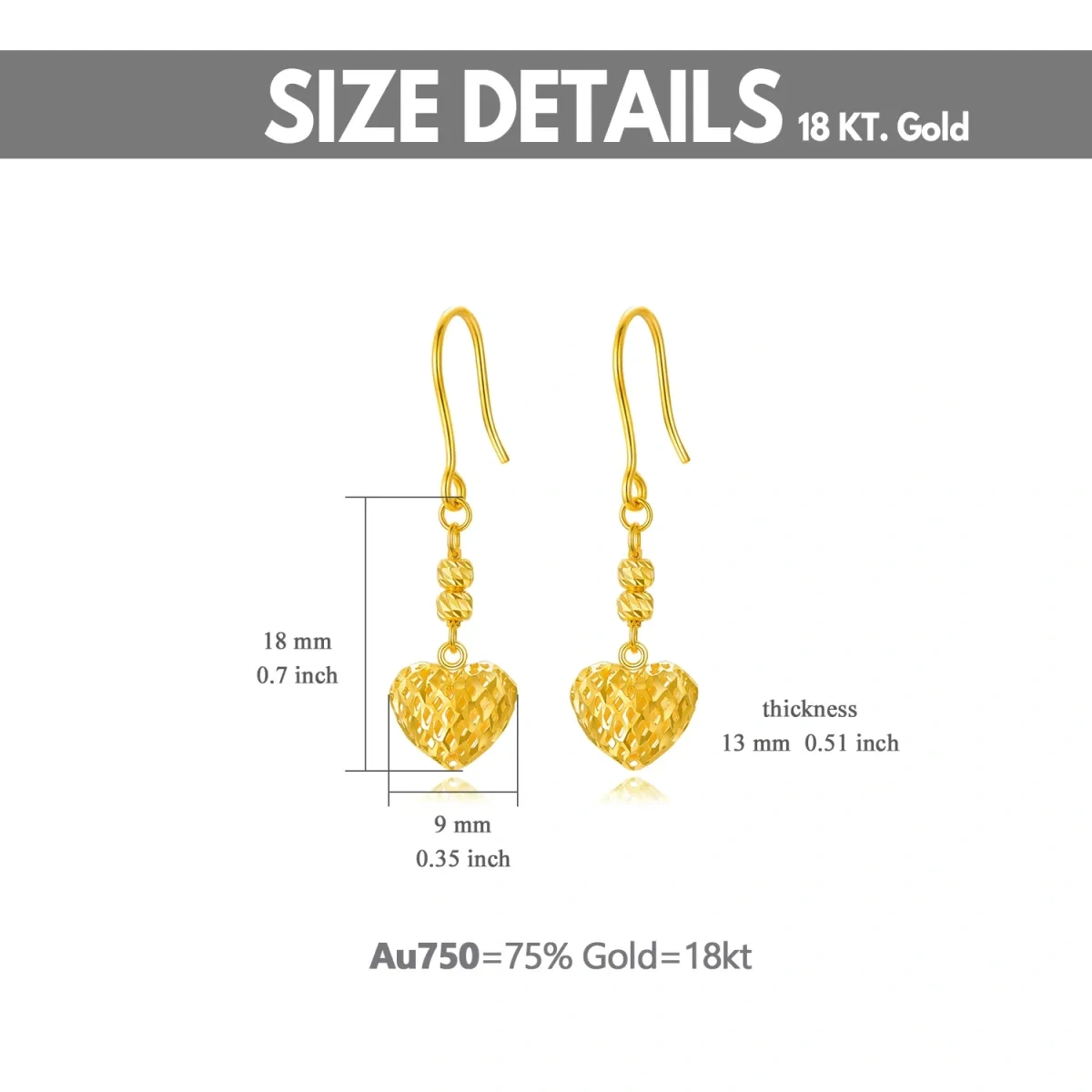 10K Gold Heart Drop Earrings-3